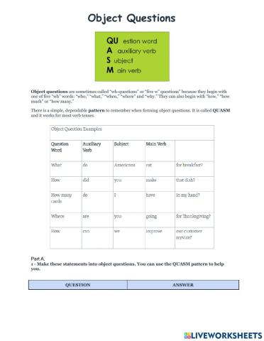 QUASM - Forming Questions in English
