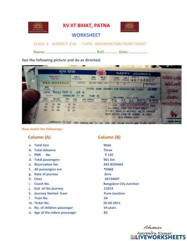 Information from a railway ticket