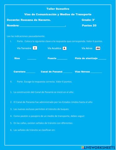 Vías de comunicación y Medios transporte