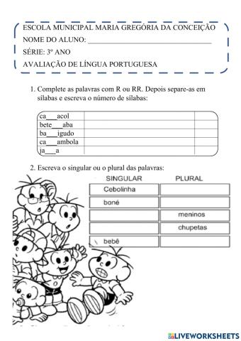 Avaliação de língua portuguesa