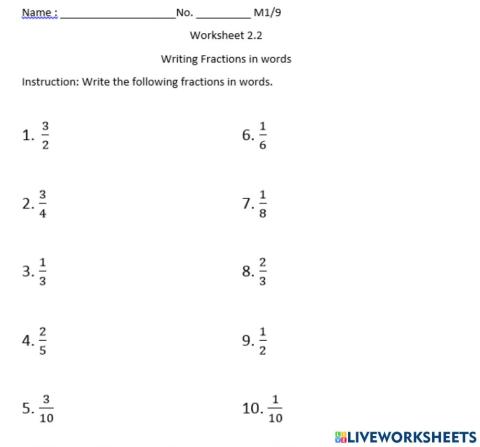 Unit 2 : Introduction to fractions