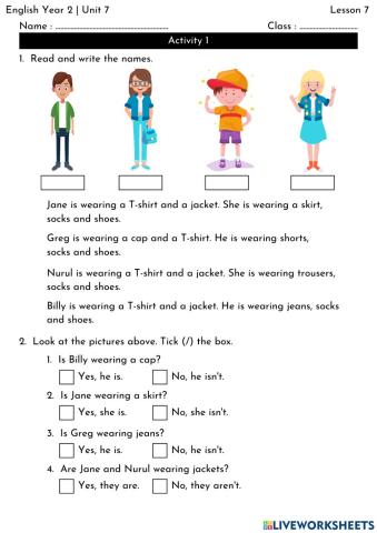 English Year 2 - Get Dressed