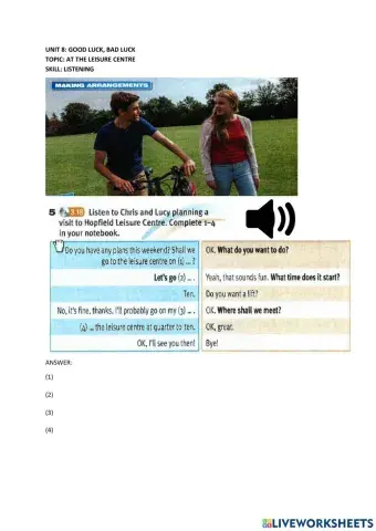 Listening Skill: At the leisure centre