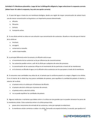 Actividad: membranas celulares