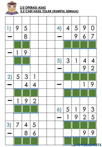 Latihan 3 Mate KSSMPK Operasi Tolak