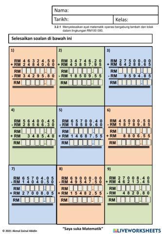 3.2.1 Operasi bergabung tambah dan tolak dalam lingkungan RM100 000.