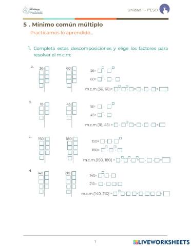 Mínimo común múltiplo (m.c.m.)