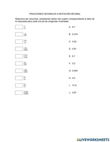 Fracciones decimales a notación decimal