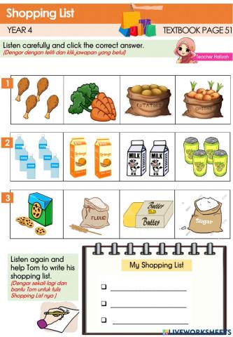 CEFR Year 4 Listening and Speaking Textbook page 51- Shopping List
