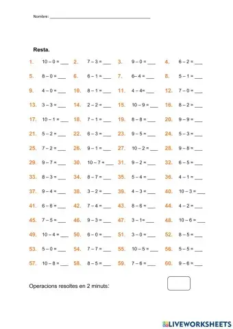 Velocidad en restas pequeñas