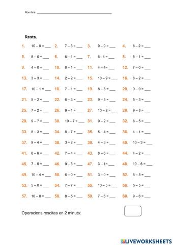 Velocidad en restas pequeñas