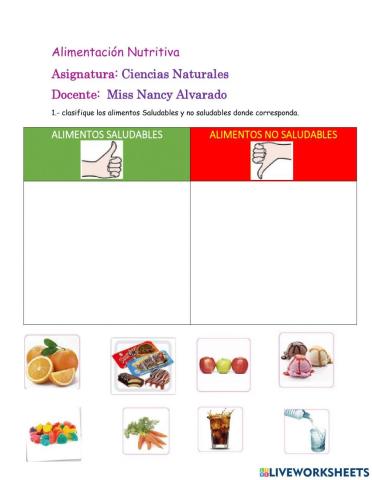 Alimentación saludable y no saludable