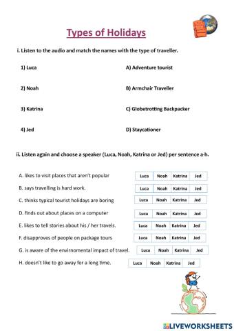 Unit 2 - Travellers and Holidays