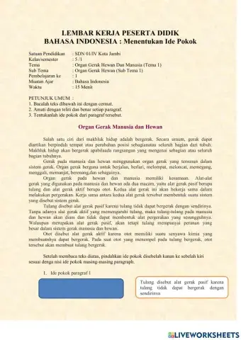 LKPD organ gerak dan ide pokok