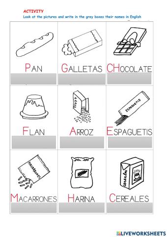 Los alimentos-completar tabla