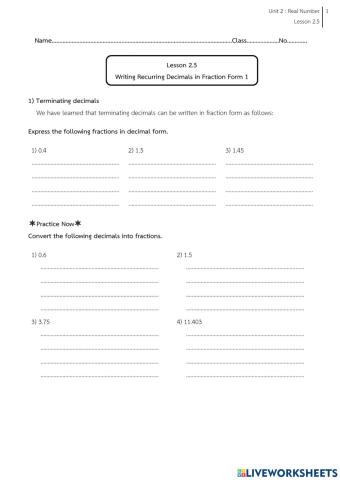 Writing Recurring Decimals in Fraction Form 1