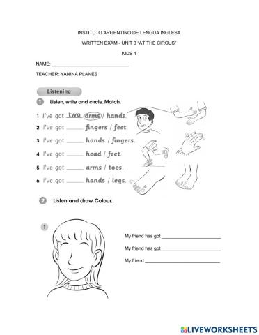 Written test - kids 1 - unit 3 - gmf1