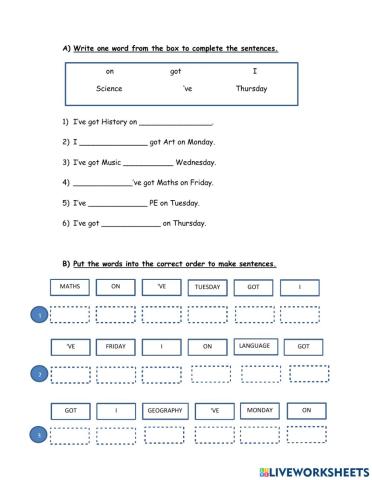 School subjects and have got