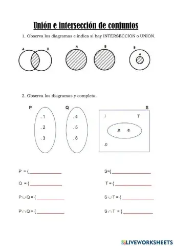 Ficha de Unión e Intersección de conjuntos