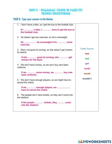 Form 3 Second Conditional Task D & E Close-up page 77