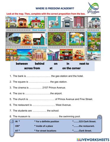 Freedom academy prepositions in on at