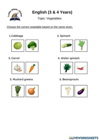 3 & 4 Years: English (Vegetables)