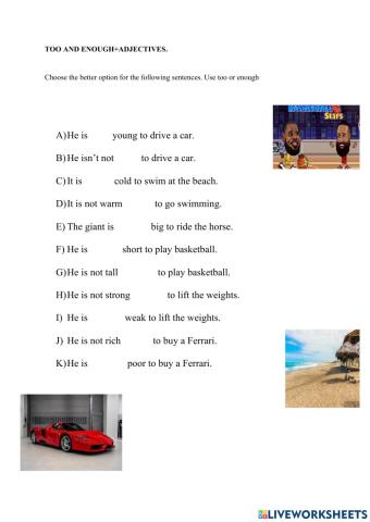 Too and enough+adjectives