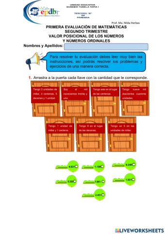 Valor posicional de los números y números ordinales