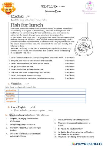 Pre teens 1 nivelacion exam