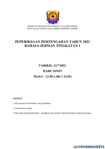 Peperiksaan pertengahan tahun tingkatan 1