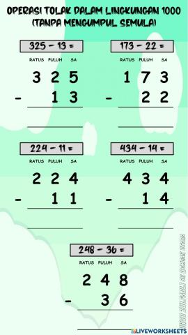 Operasi tolak lingkungan 1000 tanpa mengumpul semula