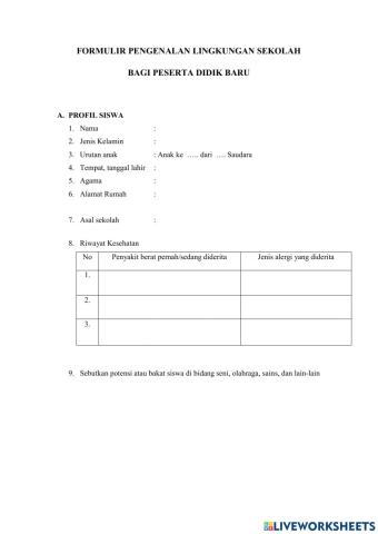 Formulir pengenalan lingkungan sekolah