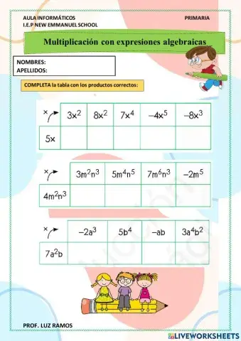 Multiplicación con expresiones algebraicas