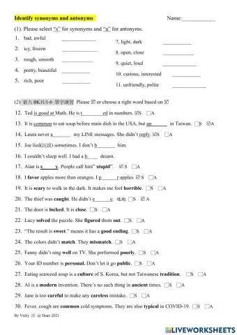 Identify synonyms and antonyms