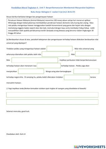 Pendidikan Moral Tingkatan 4 unit 7 soalan Bahagian C (a) soalan 5 m-s36 & 37