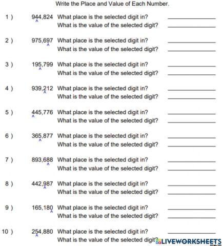 Place Value and Value 2- 100,000