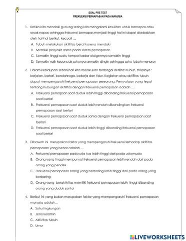 Pre Test Frekuensi Pernapasan