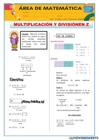 Multiplicación y división con números enteros