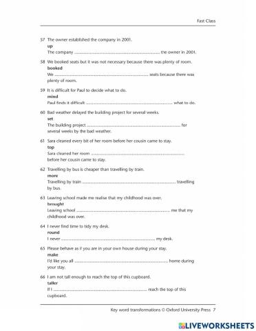Paraphrasing - Key Word Transformations PART 4  QUESTIONS 57 to 76