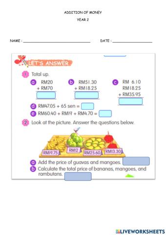 Addition of money year 2