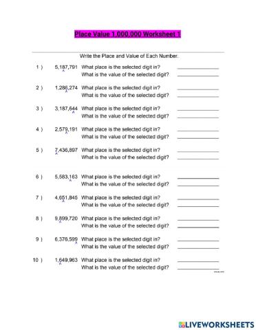 Place Value and Value- 1,000,000
