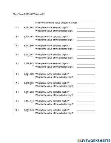 Place Value and Value- 1,000,000 2