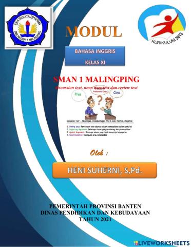 Modul pembelajaran genre teks discussion text, news item text and review text