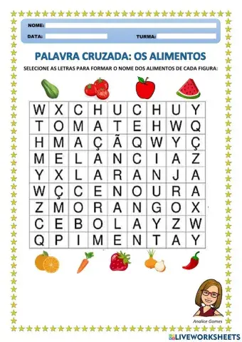 Palavra Cruzada: Os Alimentos