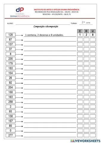 Matemática composição e decomposição -   2º Ano