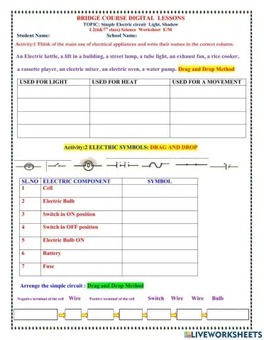 Simple Electric circuit  Light, Shadow