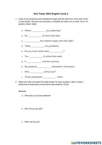 ESL Listening Past Simple Evaluation