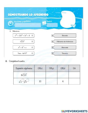 Evaluación de álgebra