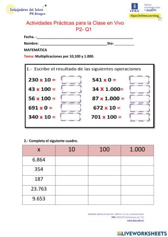 Multiplicaciones por 10, 100 y 1.000