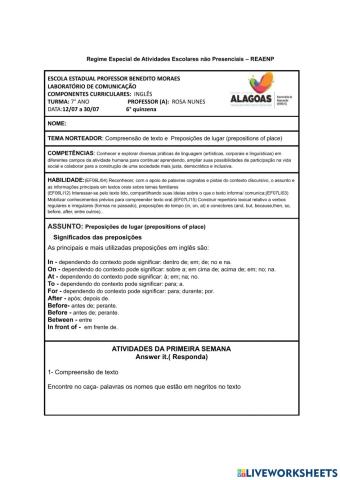 Roteiro de Inglês - ANAIAS- 7° ano - 6° quinzena